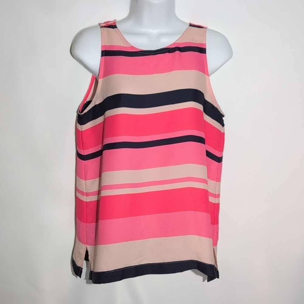 LOFT Vibrant Pink and Black Striped Tank Top